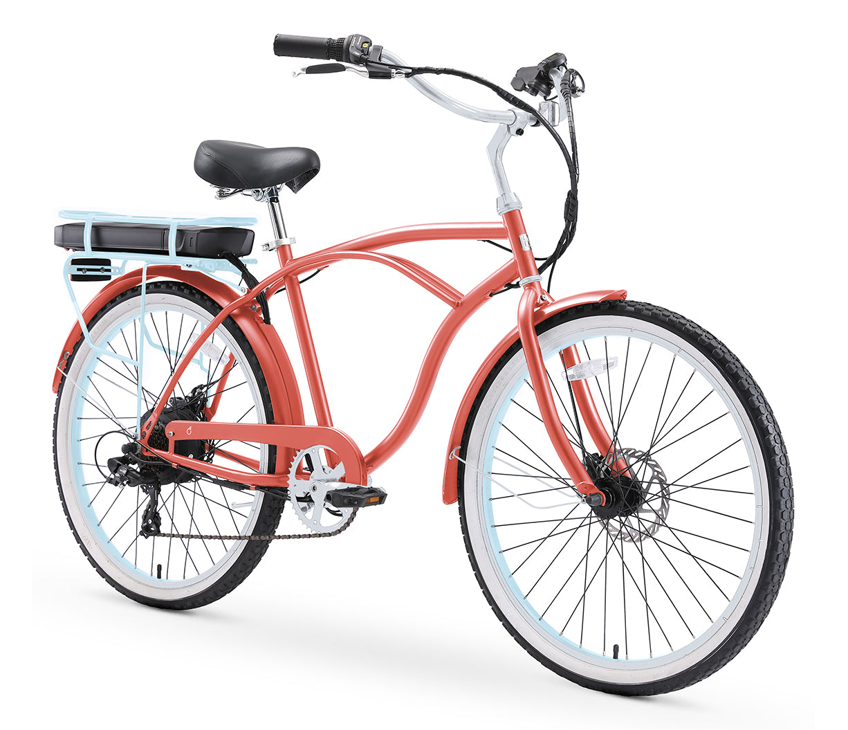 sixthreezero Around the Block Men's NEW 26" 500W 7-Speed Beach Cruiser Bicycle with Rear Rack