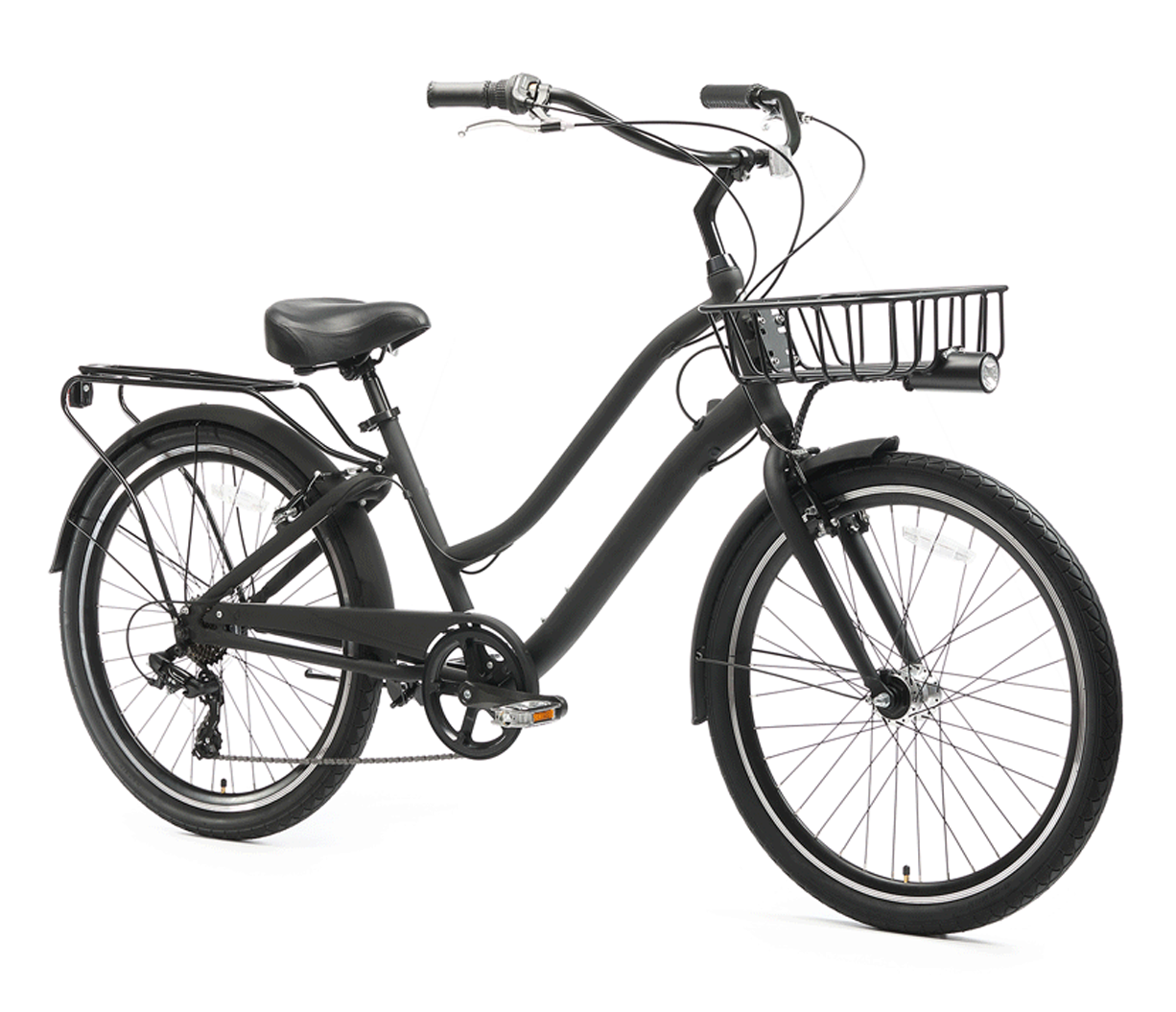 sixthreezero EVRYjourney Deluxe Men's 26" 7 Speed Hybrid Cruiser Bicycle w/ Integrated Lock, Basket, Light